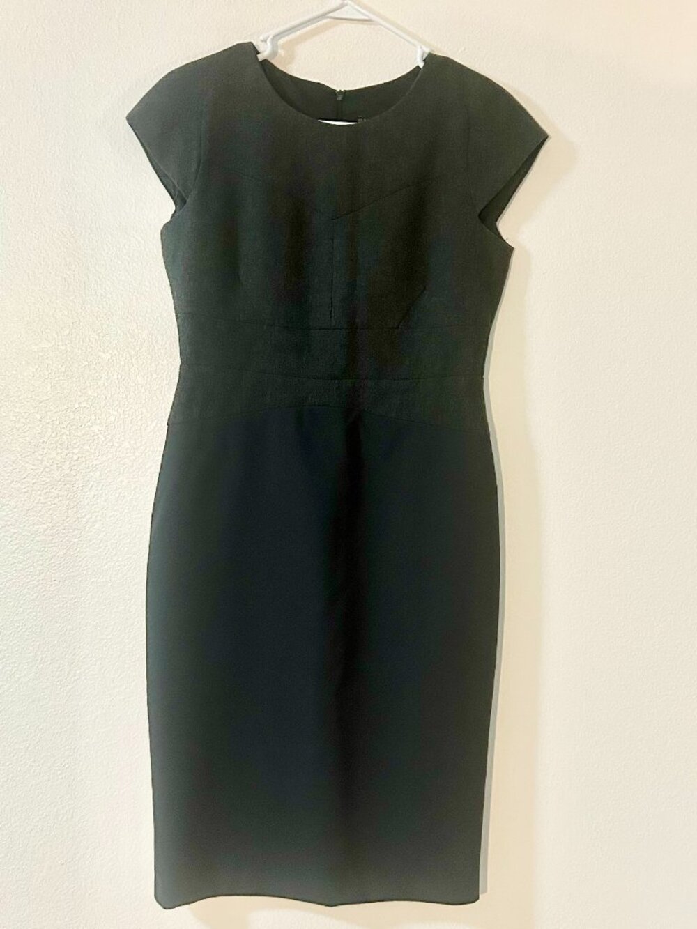 Zara Basic Charcoal Grey Black Cap Sleeve Sheath Dress Contrast Waist M